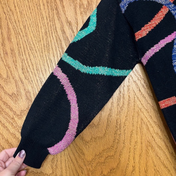 Hanna Andersson Black Sweater Dress with Rainbow Squiggle Pattern – Size 8 (130 - Picture 3 of 6